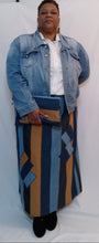 Load image into Gallery viewer, Denim Straight Line Skirt w Patchwork Square Accent